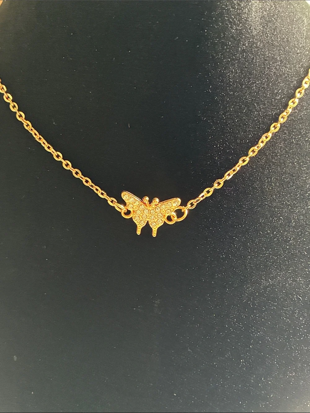 Gold Butterfly Crystal Pendant Necklace - kids Jewelry